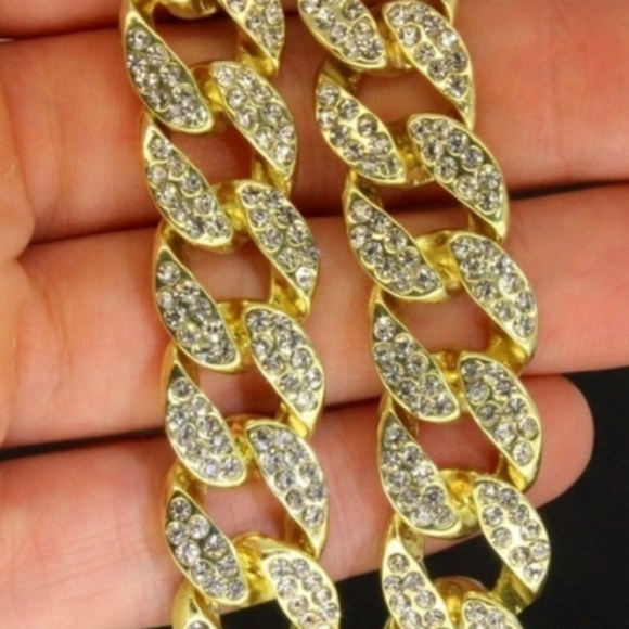 Men's bracelets Gold Rhinestones cuban LINK chain - Picture 5 of 7